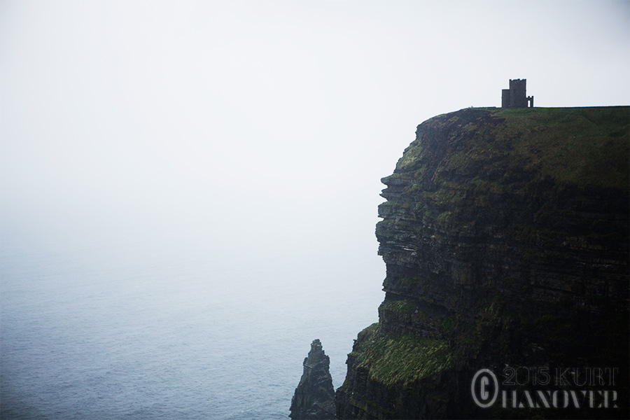 The Cliffs of Moher in Ireland on a rainy day.