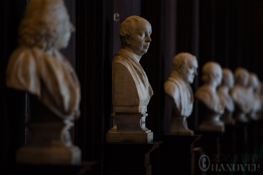 Busts in The Long Room of Trinity College in Dublin, Ireland.